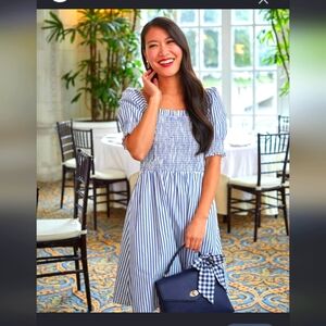 Draper James Cam Smocked Dress Blue Shirting Stripe XXL NWT